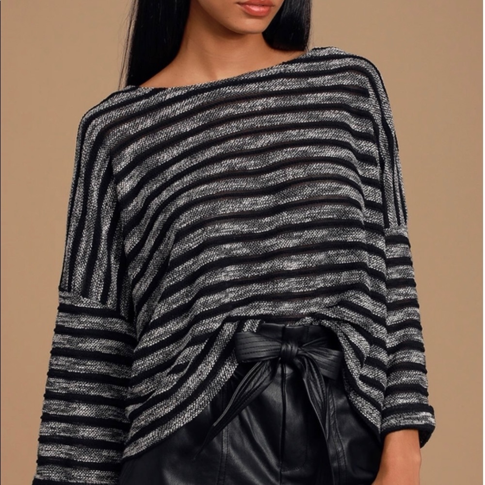 Lulus Cozy White and Black Striped Knit Sweater